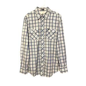 Bullhead Blue Plaid Snap Button Western Shirt Long Sleeve Pockets Logo Large